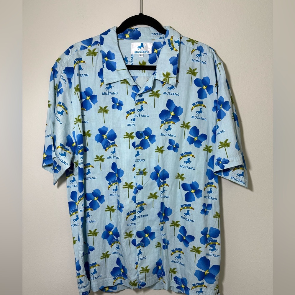 Vintage Hawaiian Shirt Mustang 20 Years Vacation Floral Blue Short Sleeve